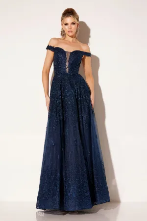 Embroidered Off Shoulder Gown by Lucci Lu C8090