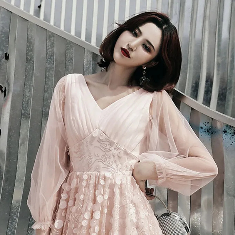 FashionSierra - Appliques Fashion V-Neck Full Sleeves A-Line Prom Gowns