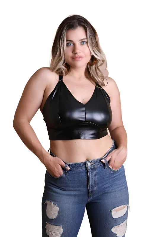 Faux Leather Longline Bralette Plus Size