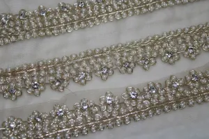 Floral Pearl Golden Handwork Trim