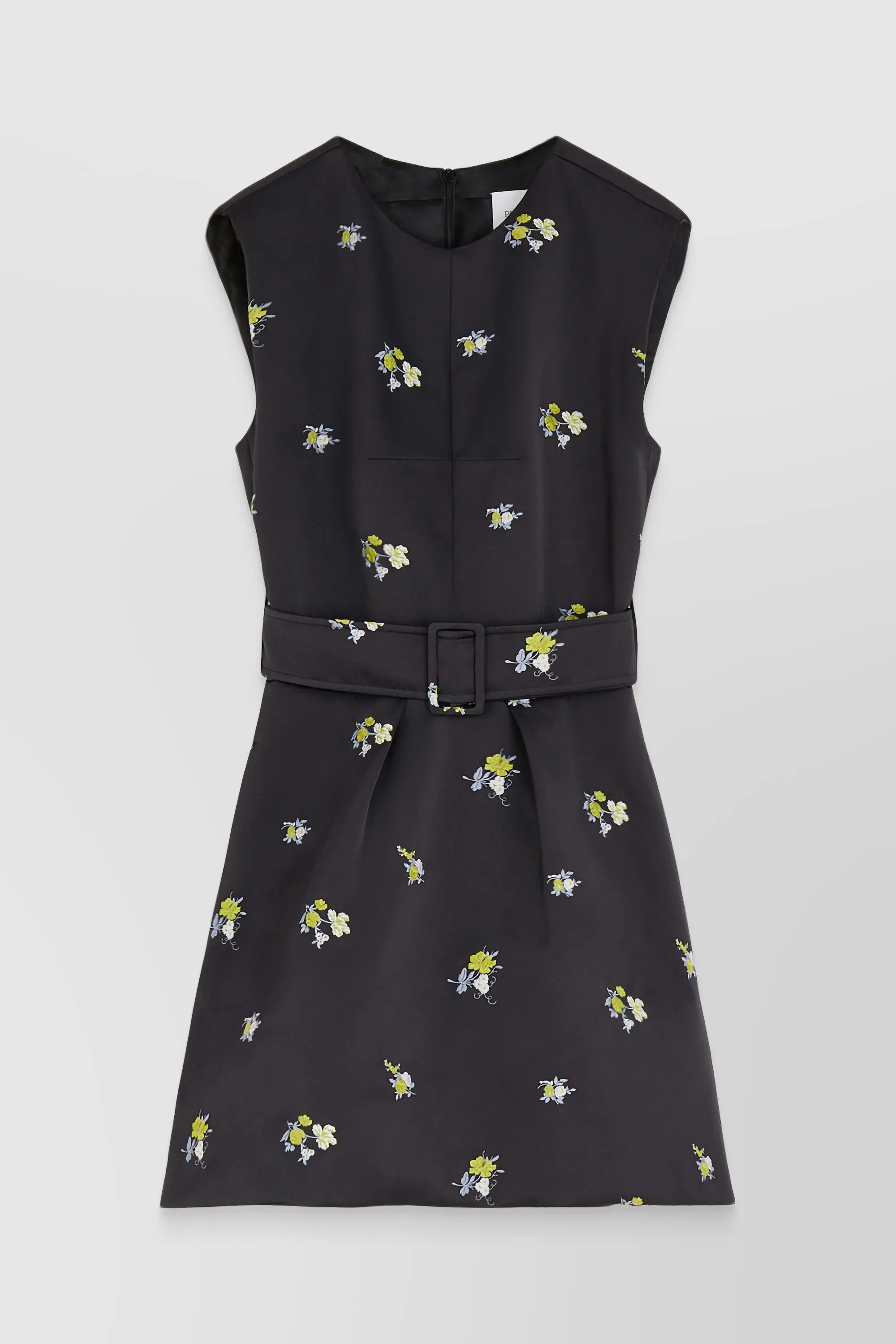 Flower embroidered satin mini dress