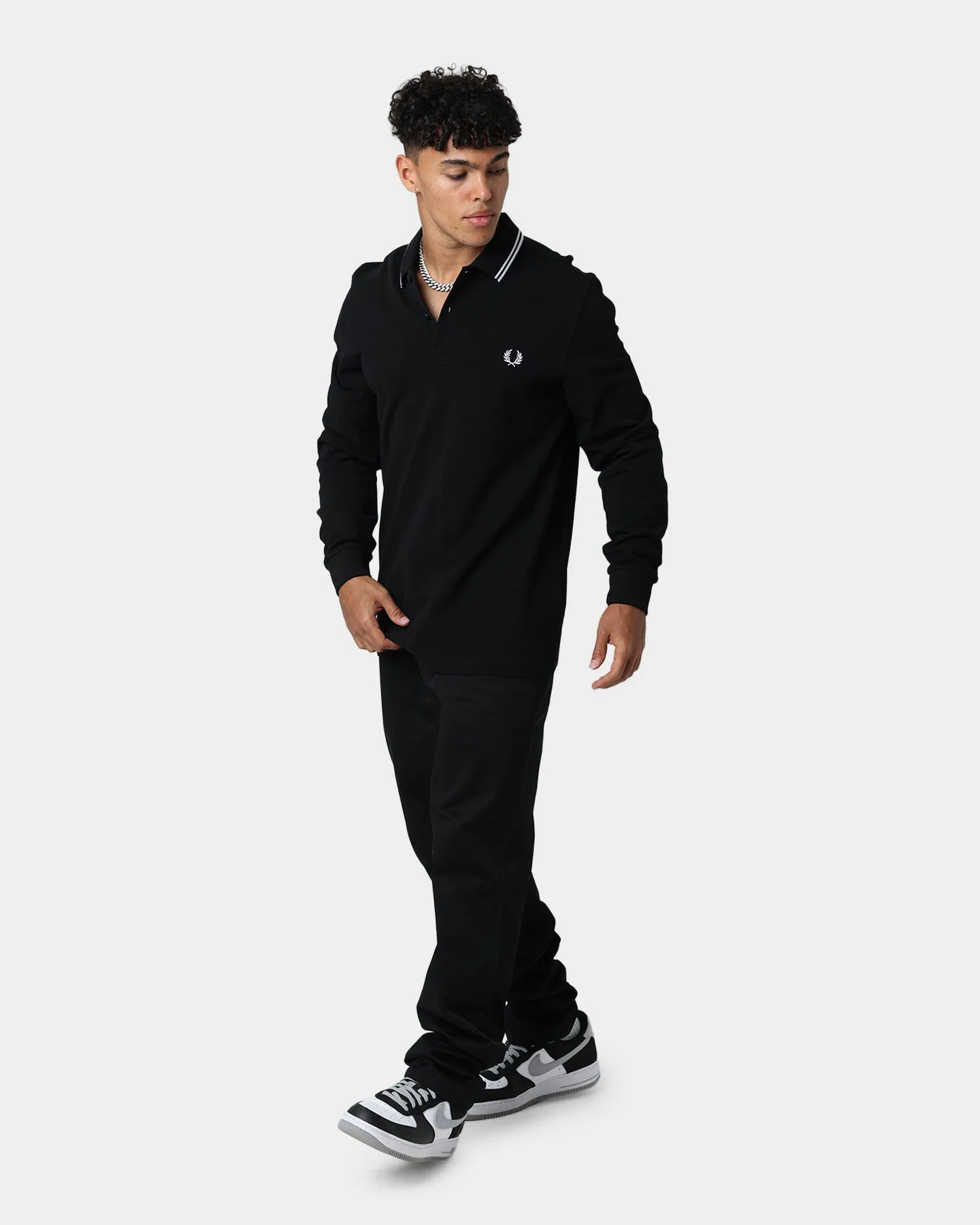 Fred Perry Long Sleeve Twin Tipped Polo Shirt Black