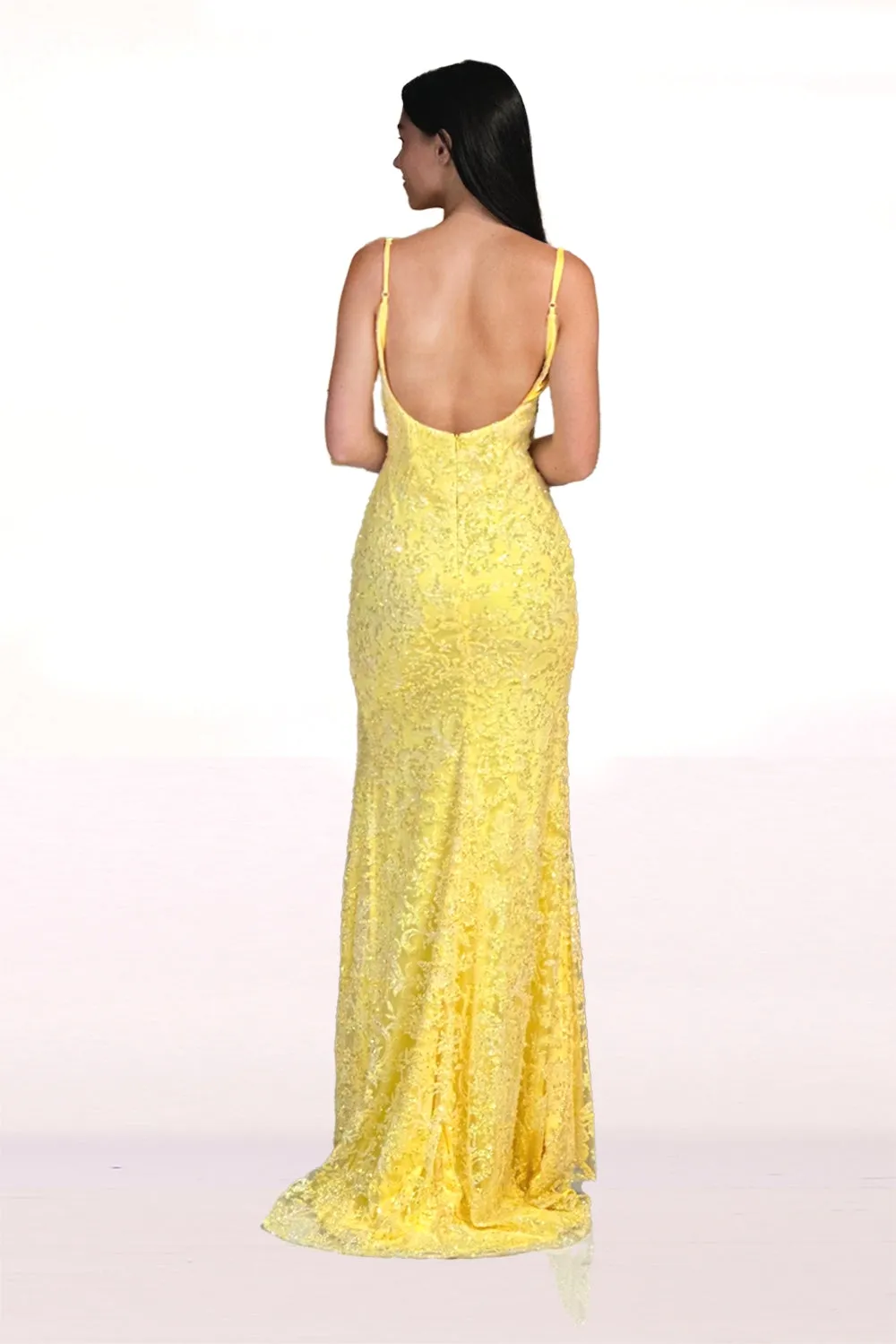 Glitter Embroidered Slit Gown by Abby Paris 90219