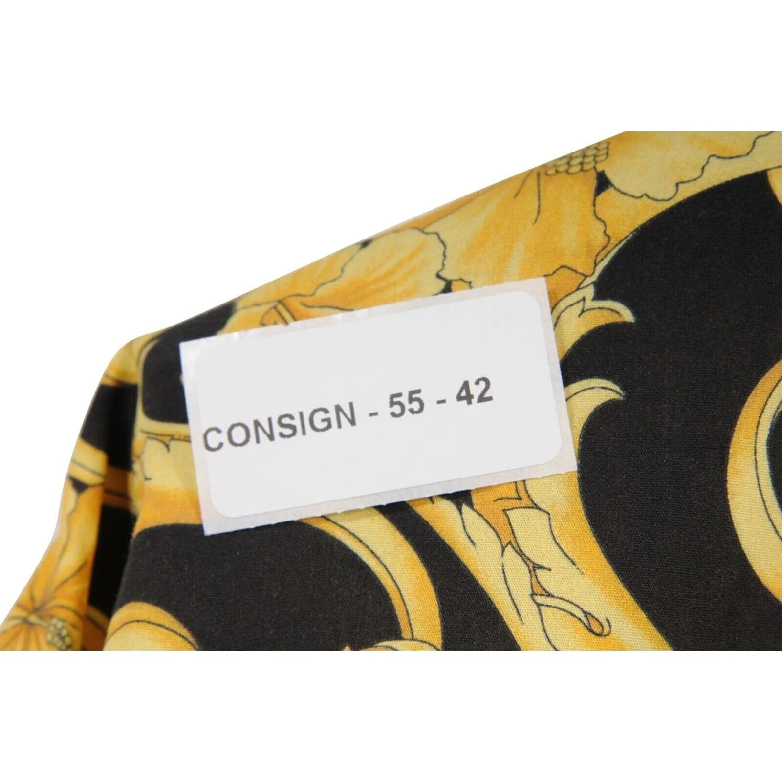 Gold Black Hibiscus Print Logo Button Down Shirt