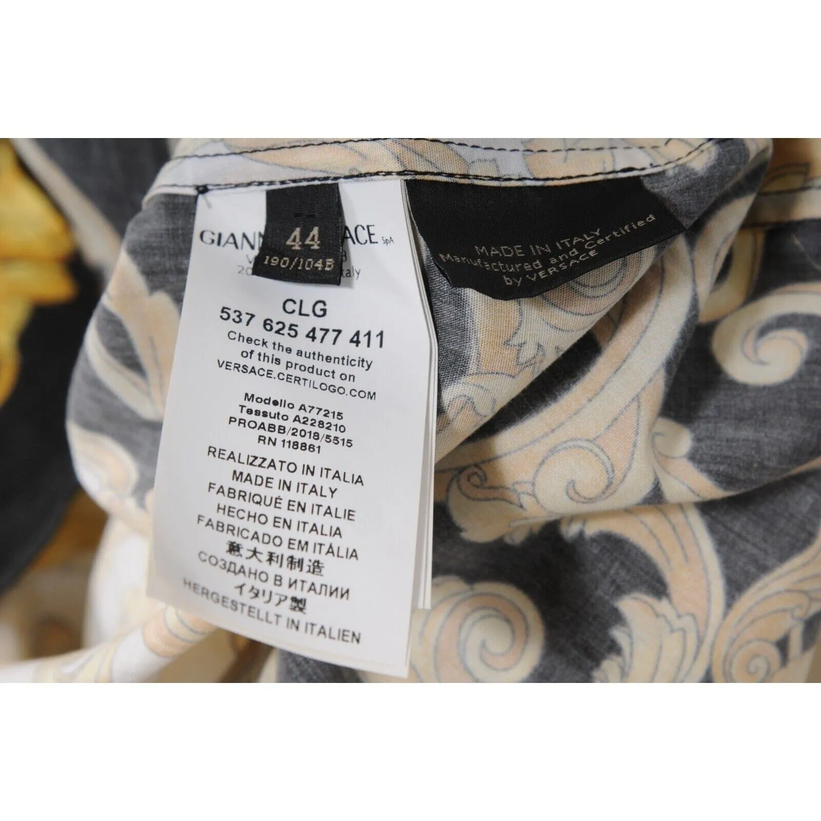 Gold Black Hibiscus Print Logo Button Down Shirt