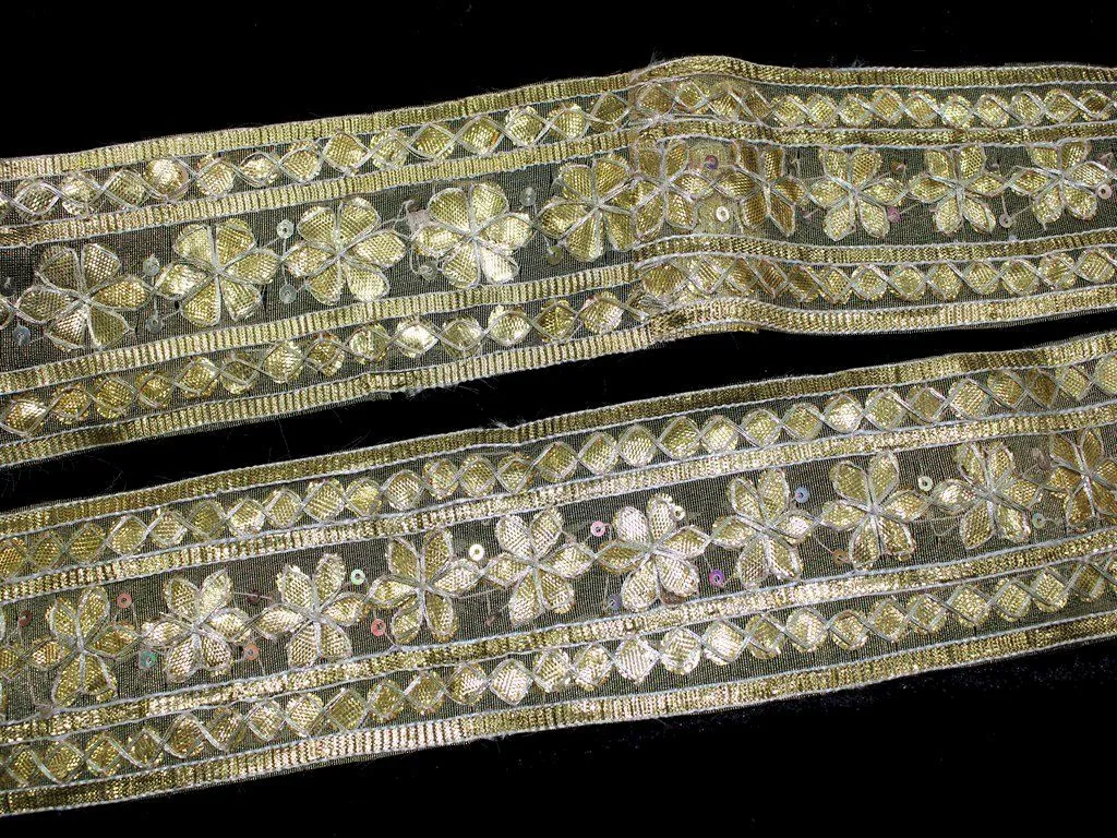 Golden Floral Gota Work Embroidered Border