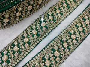 Green Embellished Pearl and Mirror Trim