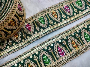 Green Fancy Zari Sequins Work Embellished Trim