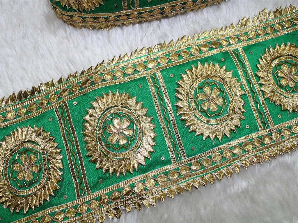 Green Geometric Gota Trim Embroidered Lace