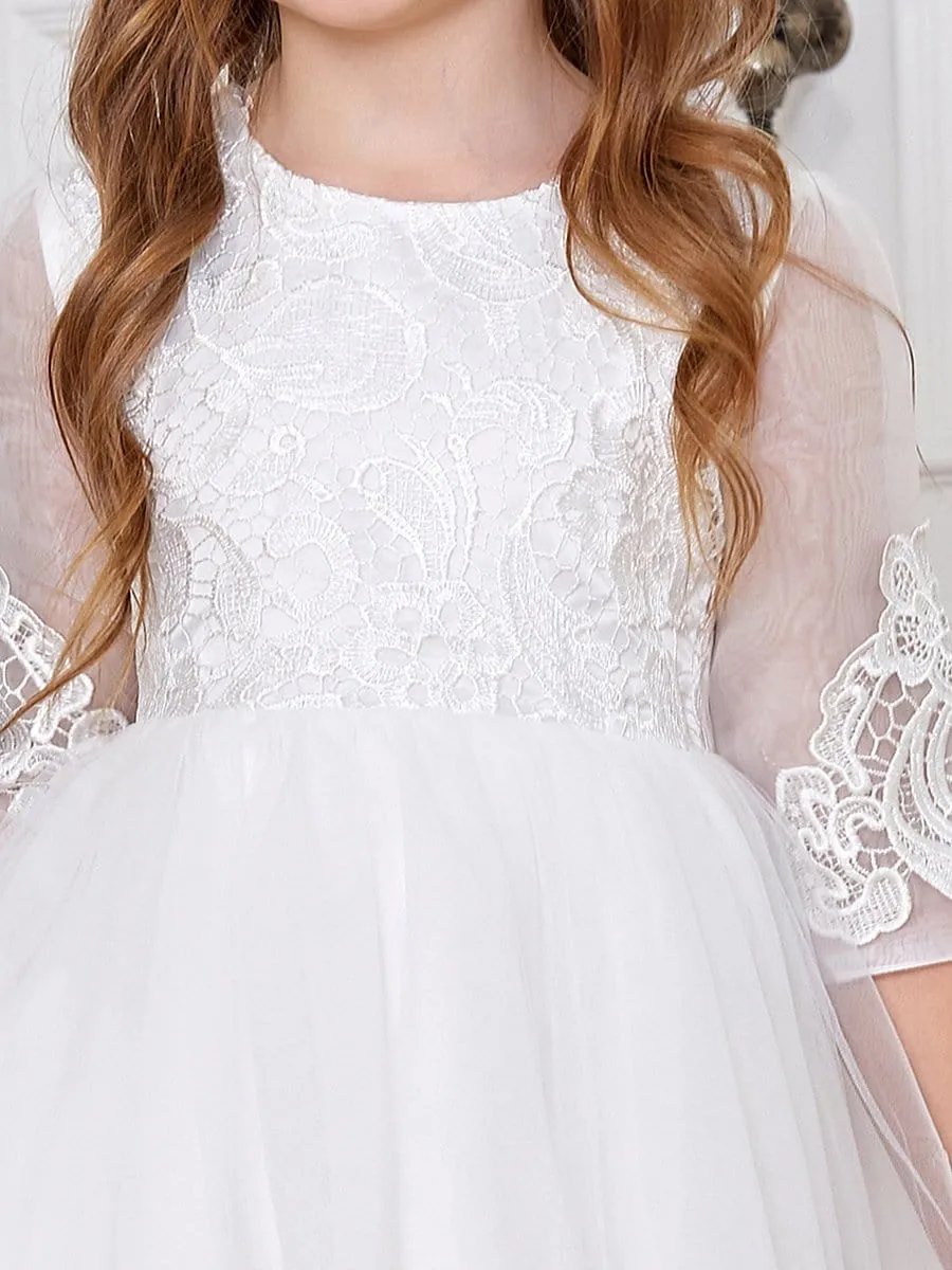 High Waist Embroidered Bodice Short Flower Girl Dress
