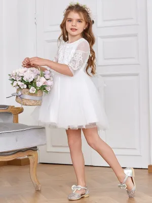 High Waist Embroidered Bodice Short Flower Girl Dress