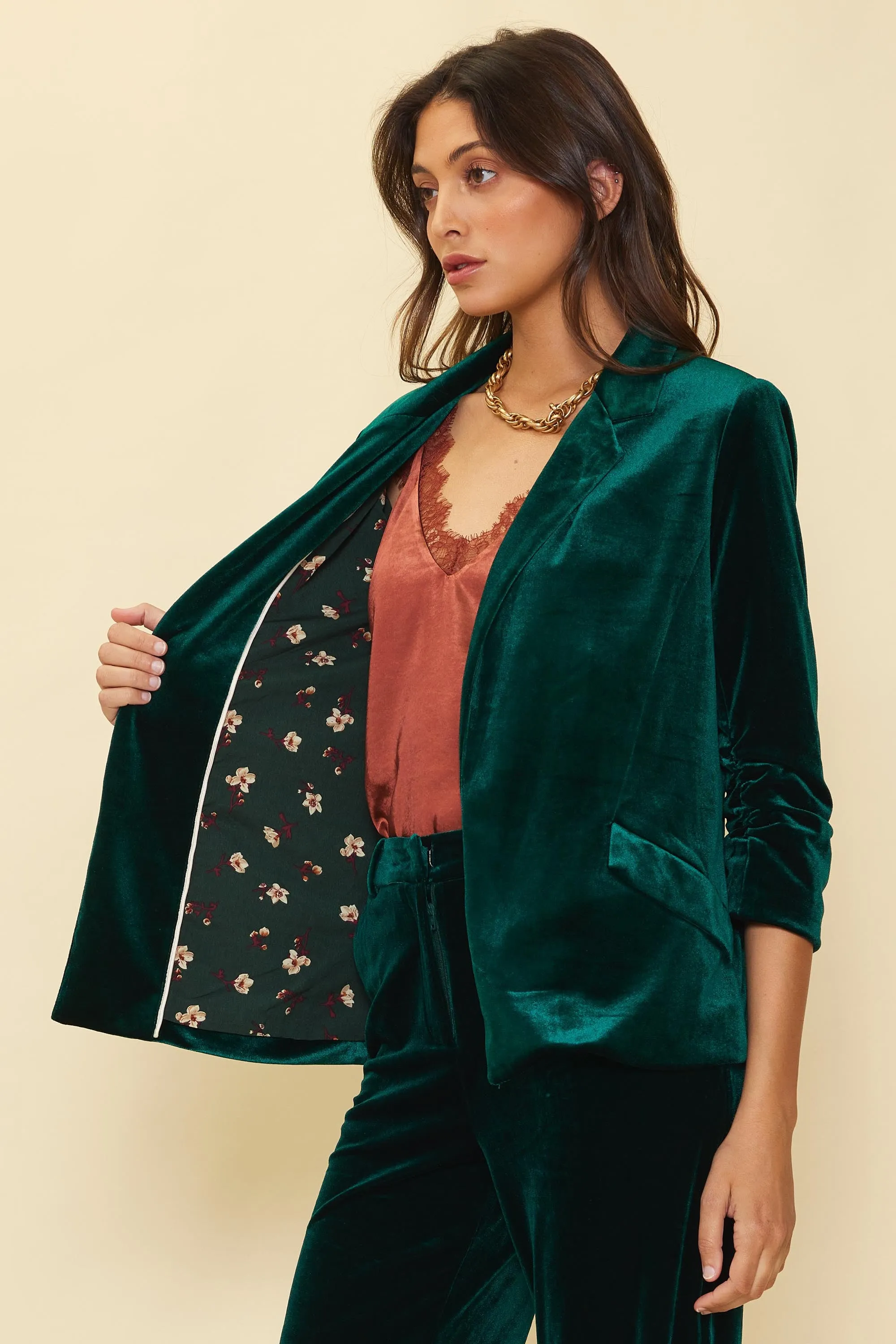 Holiday Hunter Green Velvet Blazer