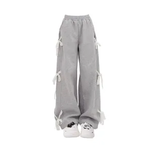Jasmine Grey Lace Lace-up Pants
