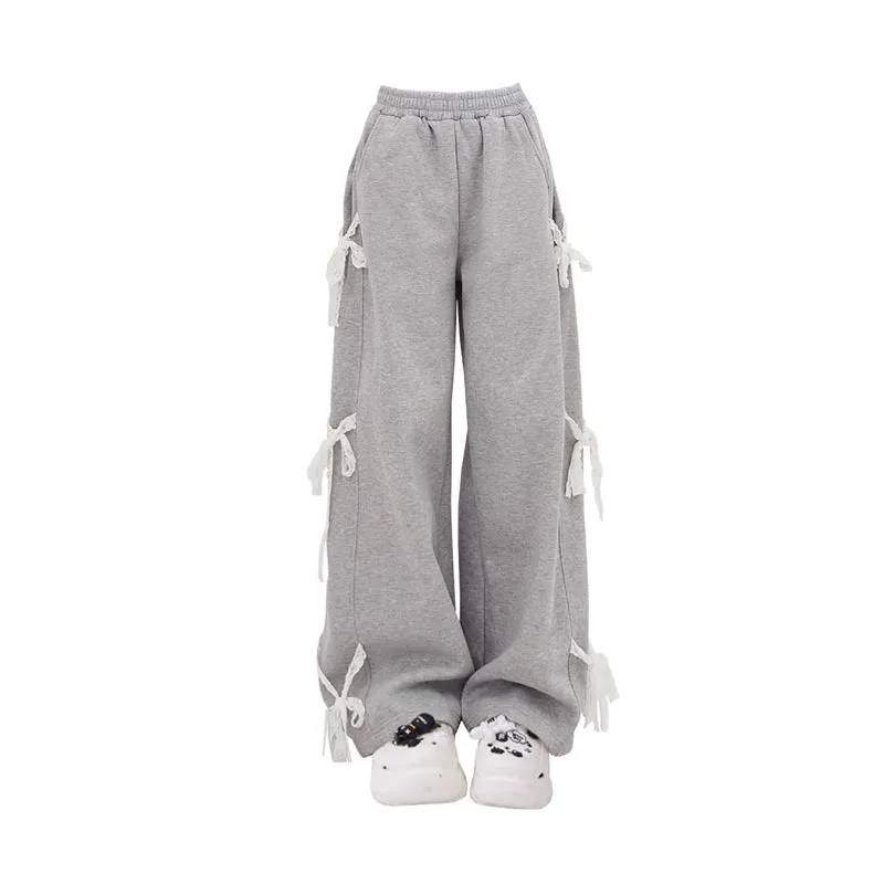 Jasmine Grey Lace Lace-up Pants
