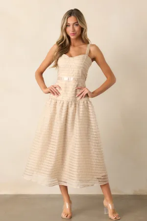 Know Better Tan Embroidered Drop Waist Midi Dress