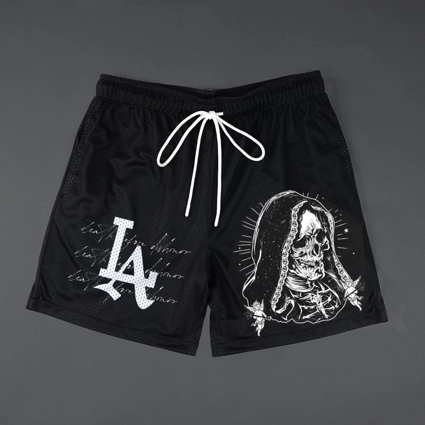 LA Skull Print Mesh Shorts