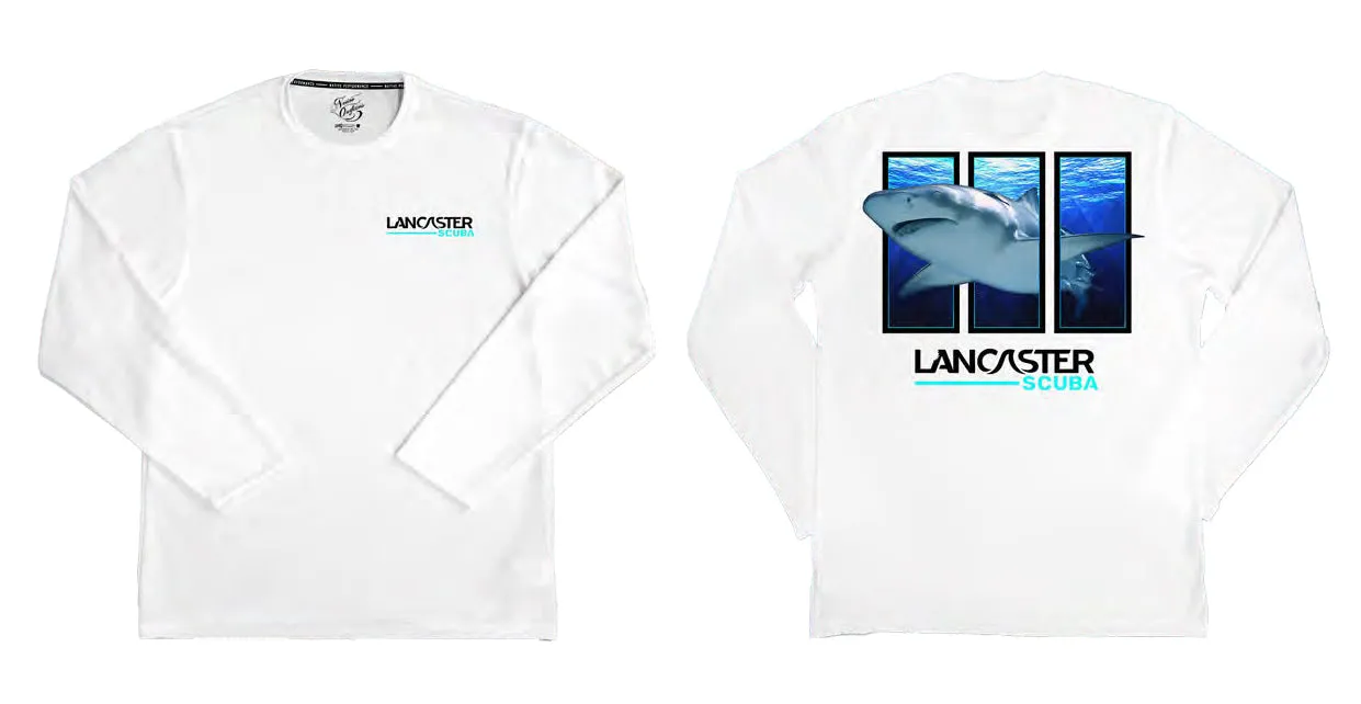 Lancaster Scuba Men's Long Sleeve Performance DriQ Shirt, TriPanel Bull Shark, Anti-Snag and UPF 50  Sun Protection