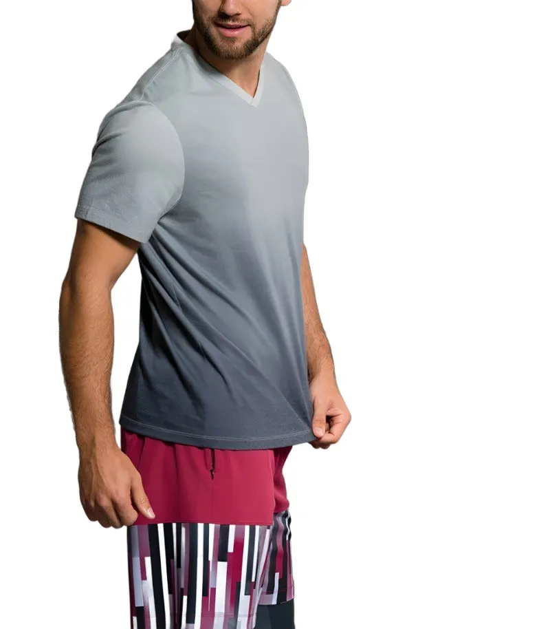 Last Chance! Onzie Yoga Mens Ombre V-Neck Tee Shirt 707 Black