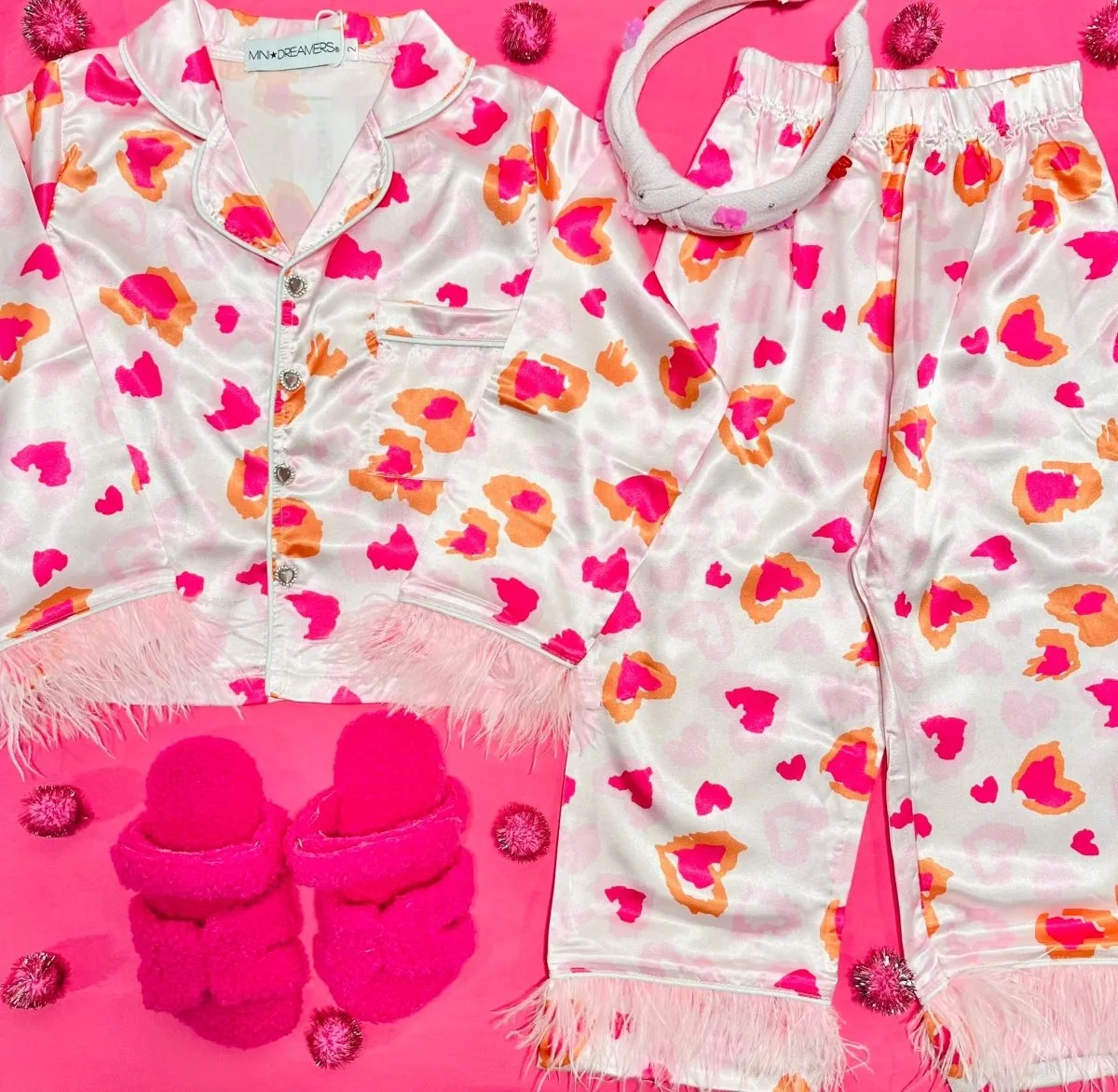 LEV HEART SILK BUTTON DOWN AND PANTS SET