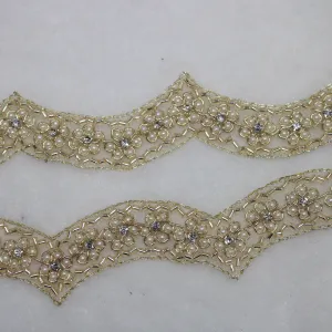 Light Gold Pearl Work Embellished Handwork Trim (Wholesale)