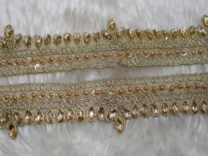 Light Golden Fancy Pearl and Stone Trim Embroidered Border