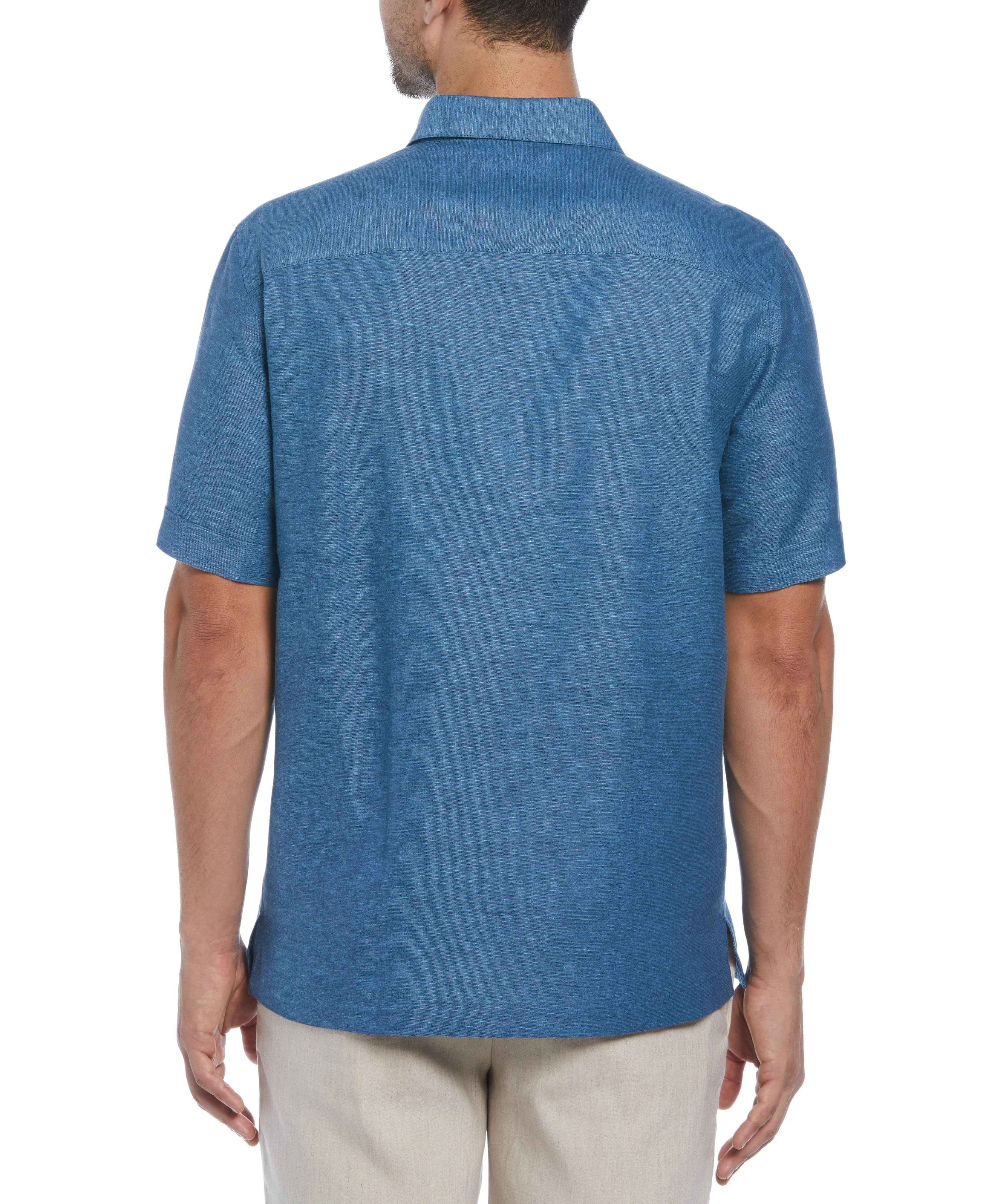 Linen Blend Asymmetrical Tropical Leaf Print Shirt