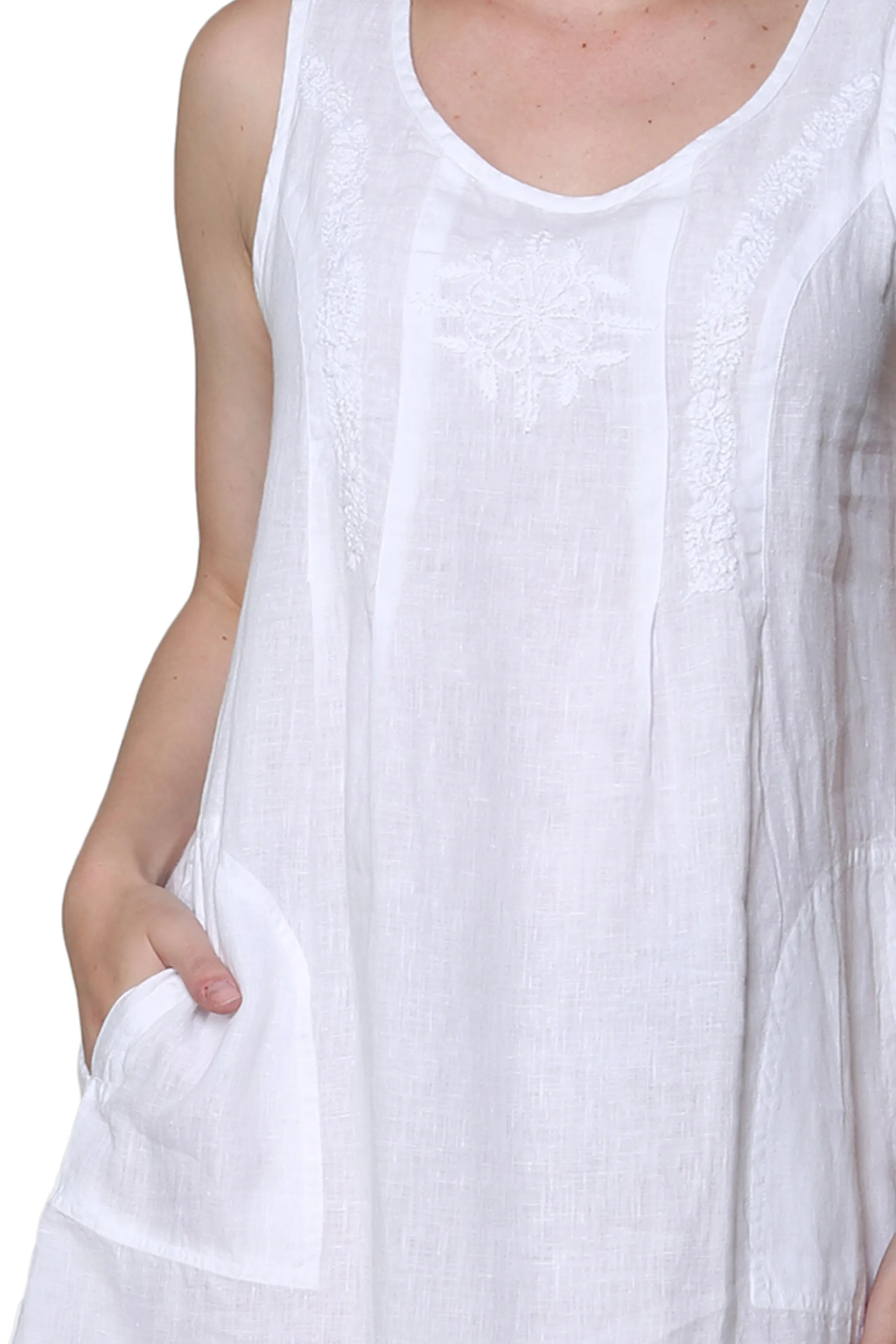 Linen Sleeveless Embroidered Dress