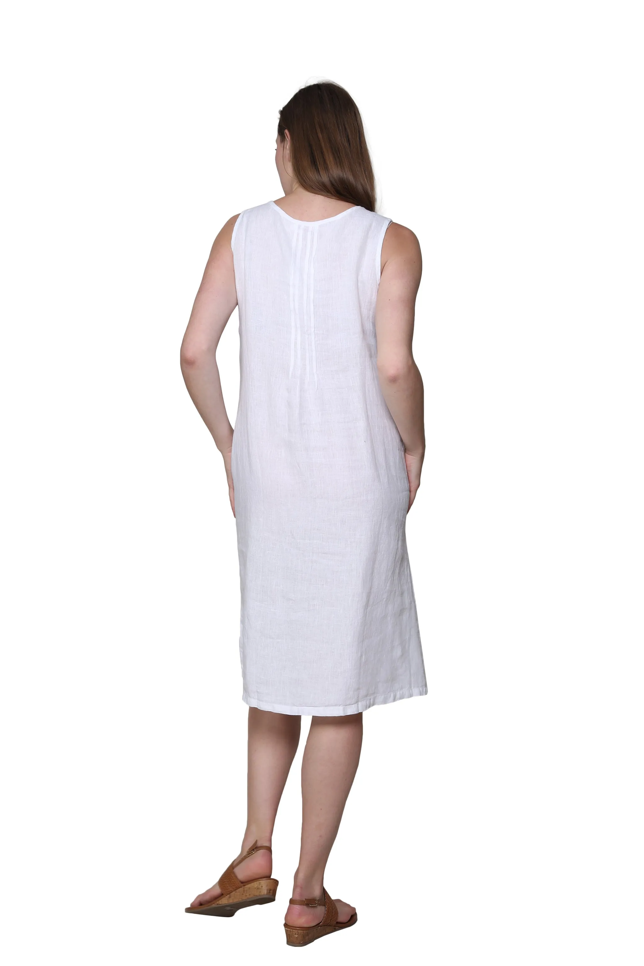 Linen Sleeveless Embroidered Dress