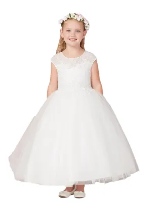 Little Girls Ivory Illusion Neck Lace Flower Girl Easter Dress 2-6
