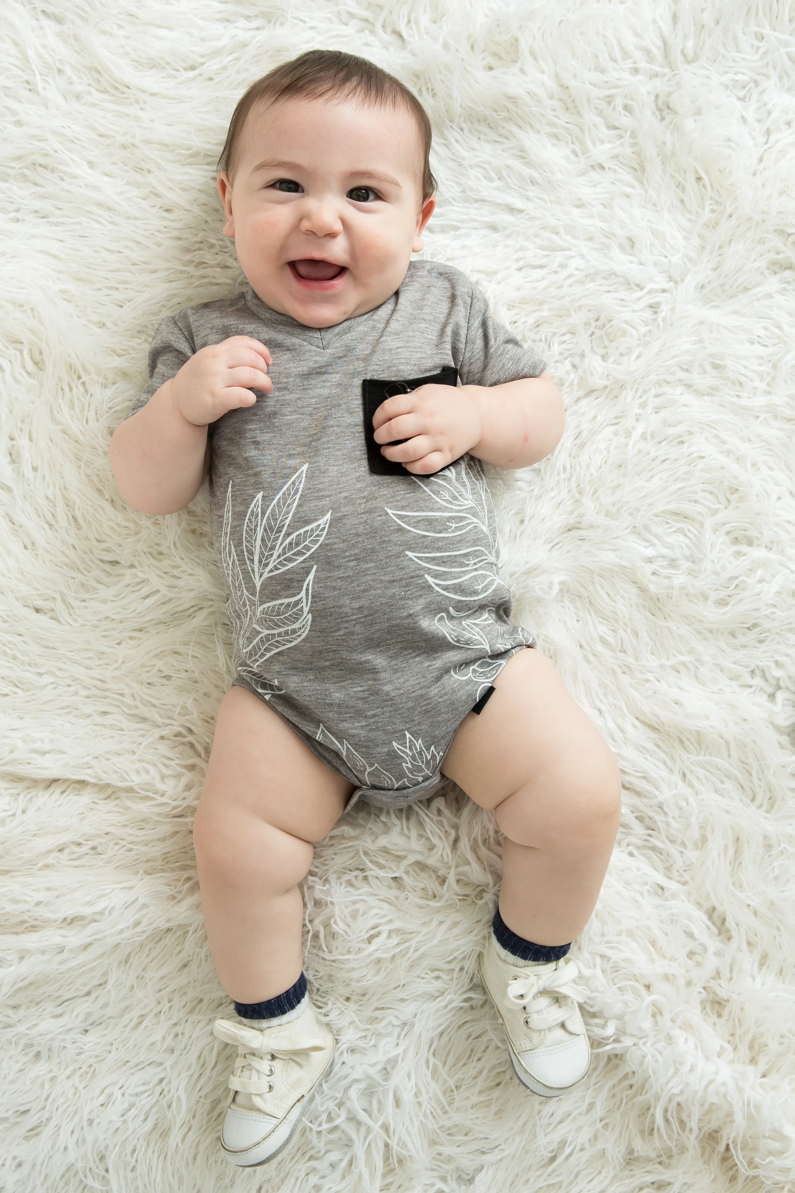 Littlest Prince Gray & Black Tropical Tee