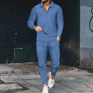 Luxury Light Blue Long Sleeve Polo Suit