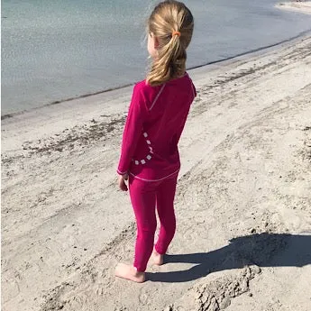 Magenta/ white long-sleeved rash top