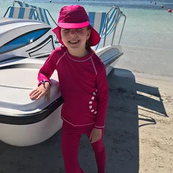 Magenta/ white long-sleeved rash top