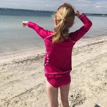 Magenta/ white long-sleeved rash top