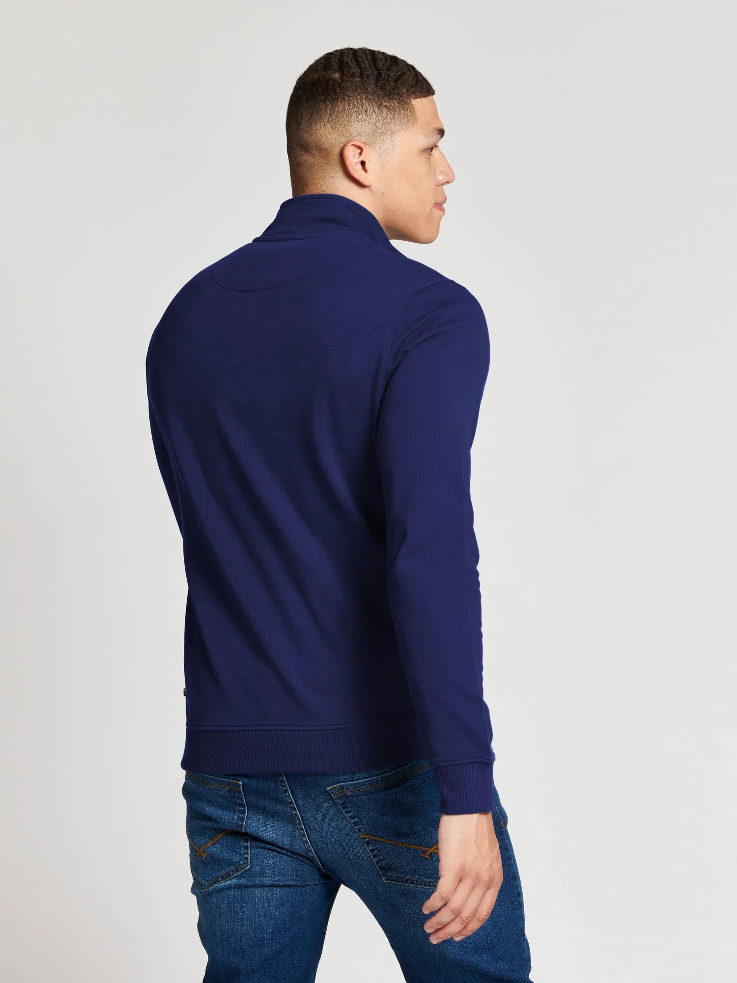 Mens Funnel Neck Quarter Zip Sweatshirt in Insignia Blue