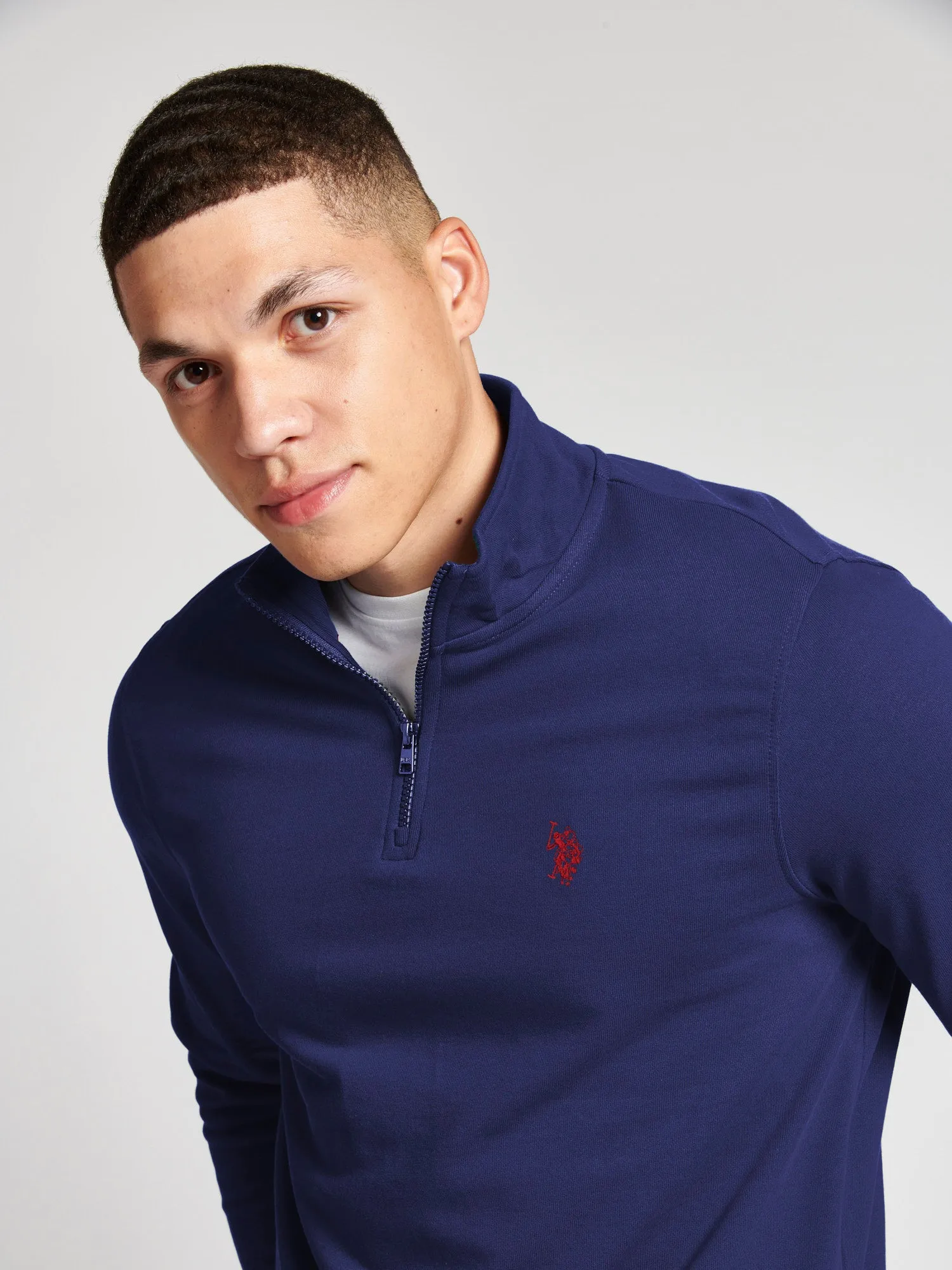 Mens Funnel Neck Quarter Zip Sweatshirt in Insignia Blue