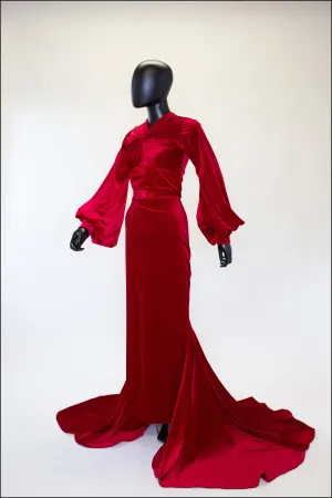 Myrna - Red Velvet Old Hollywood Gown