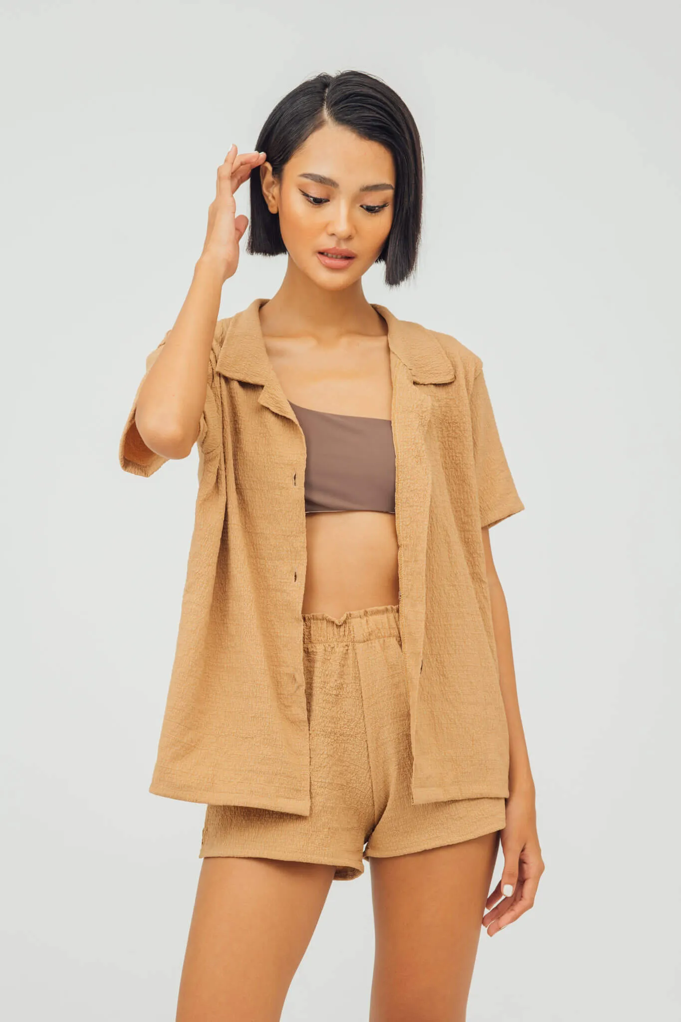 Nala Linen Button Down Polo and Shorts Set