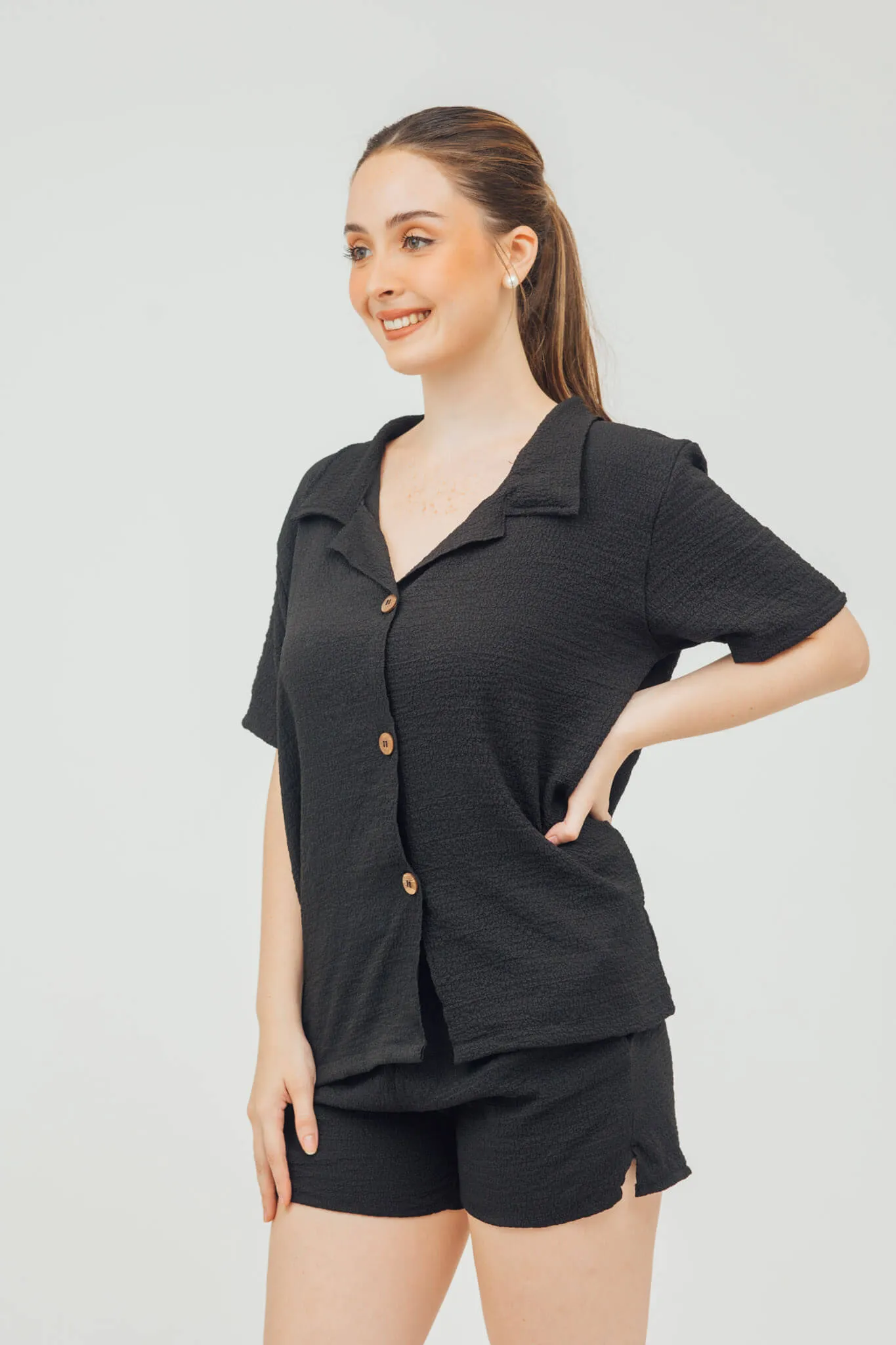 Nala Linen Button Down Polo and Shorts Set
