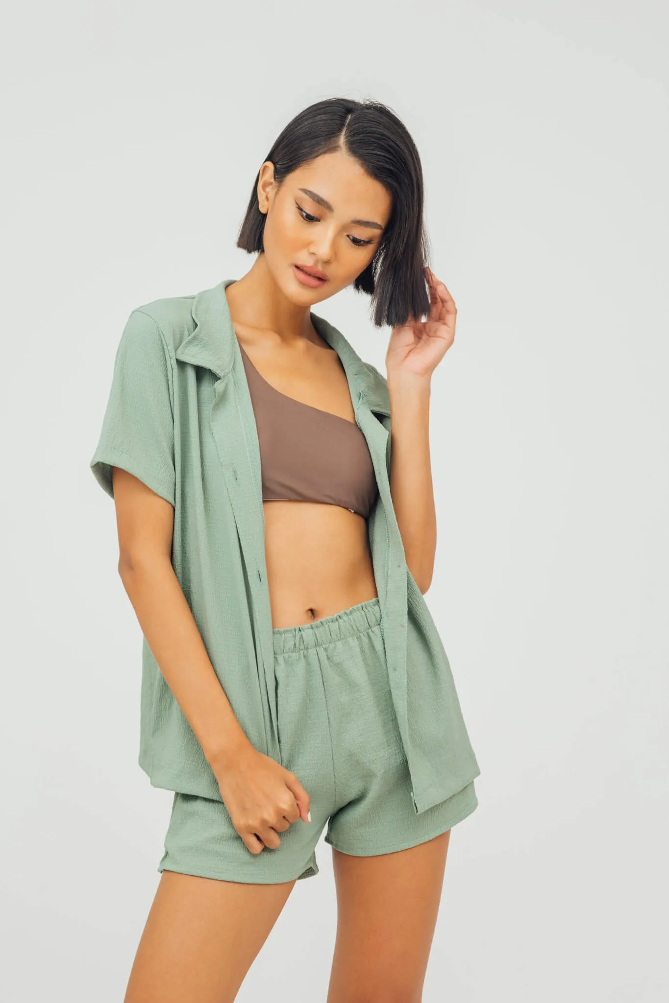 Nala Linen Button Down Polo and Shorts Set