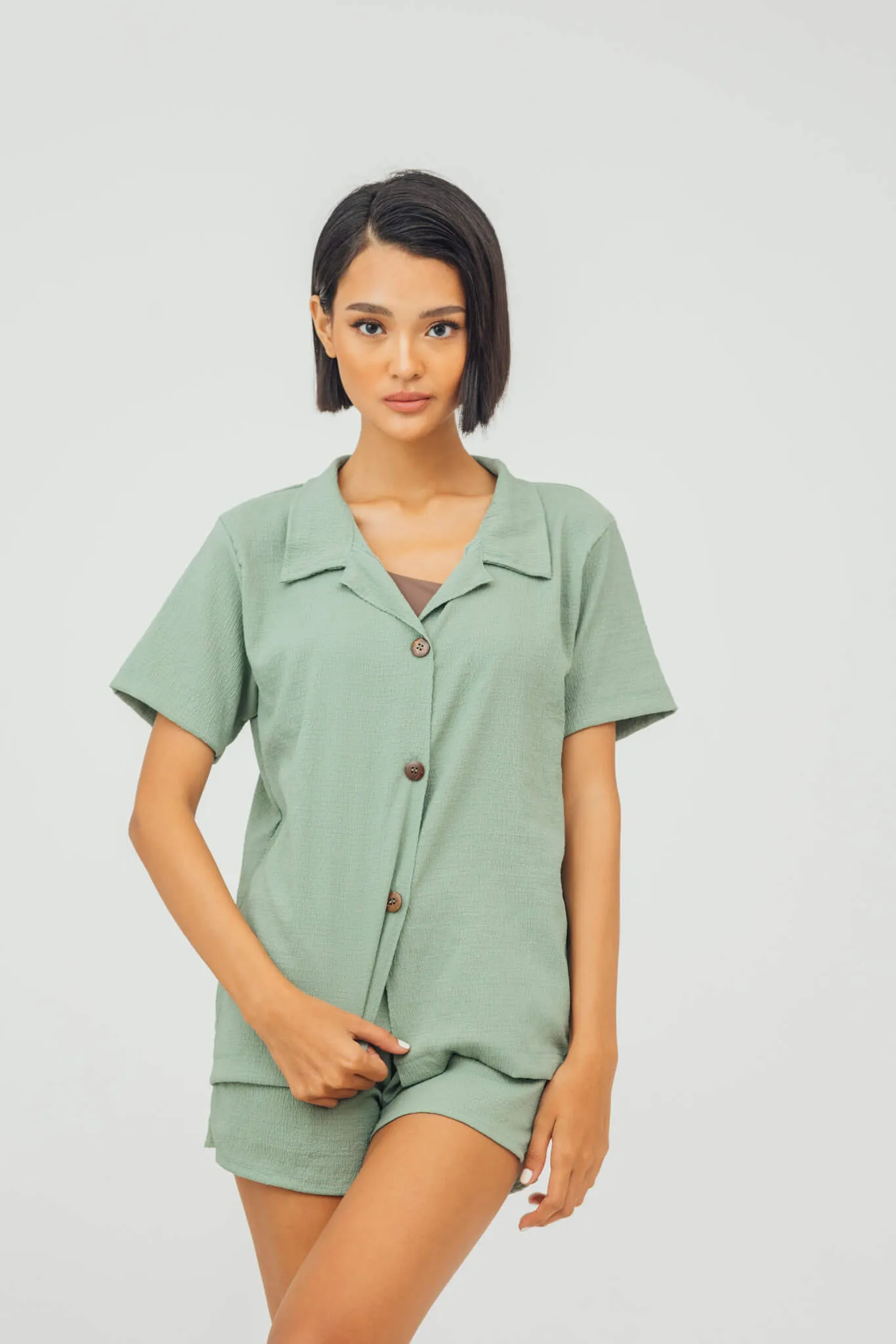 Nala Linen Button Down Polo and Shorts Set