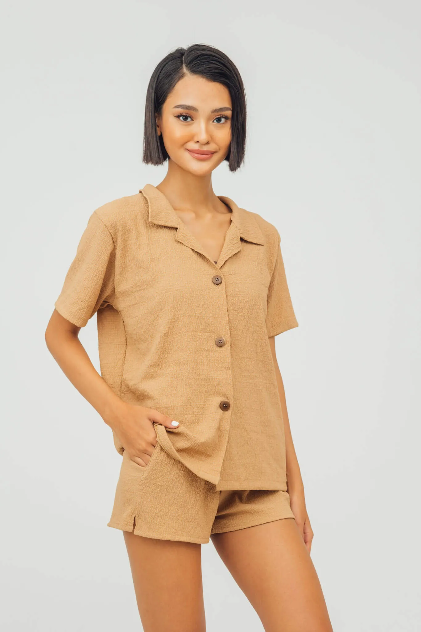Nala Linen Button Down Polo and Shorts Set