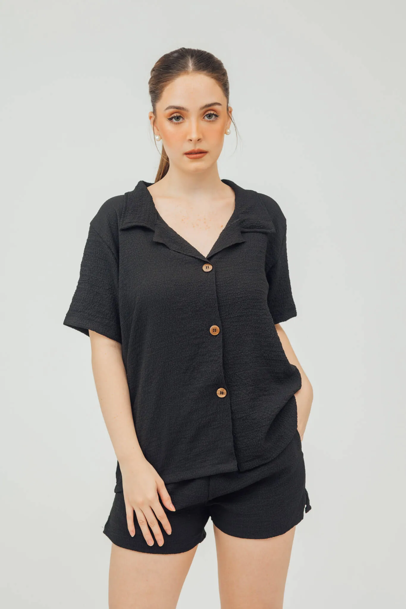 Nala Linen Button Down Polo and Shorts Set