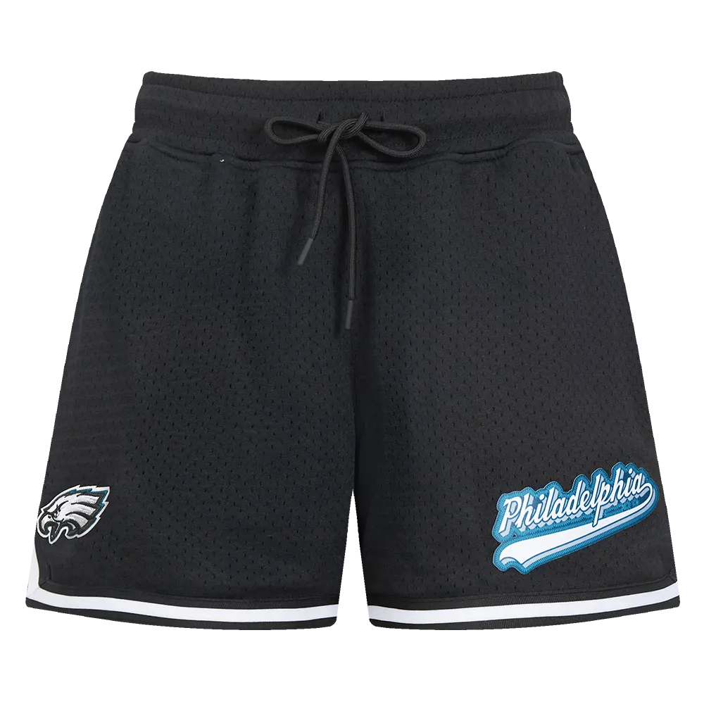 NFL PHILADELPHIA EAGLES SCRIPT TAIL WOMEN'S MESH TAPE SHORT (BLACK)
