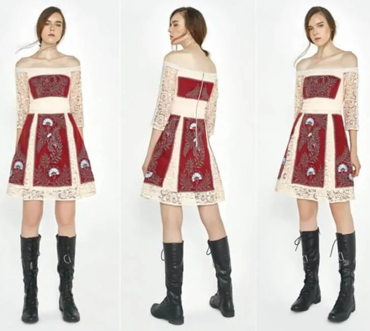 Off-The-Shoulder Embroidered Lace A-Line Dress