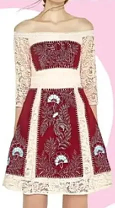 Off-The-Shoulder Embroidered Lace A-Line Dress