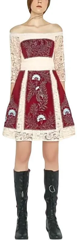 Off-The-Shoulder Embroidered Lace A-Line Dress