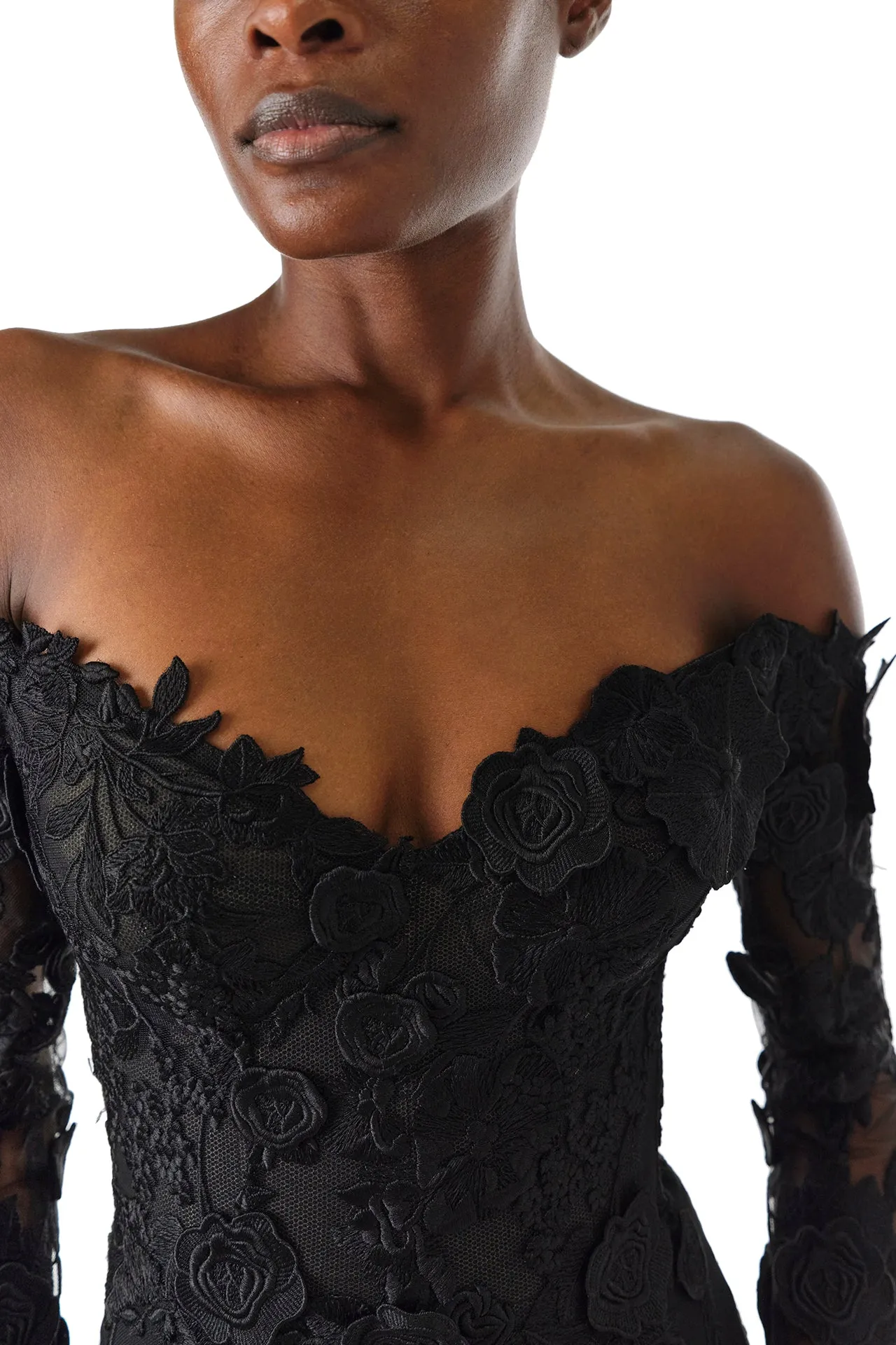 Off-The-Shoulder Lace Trumpet Gown