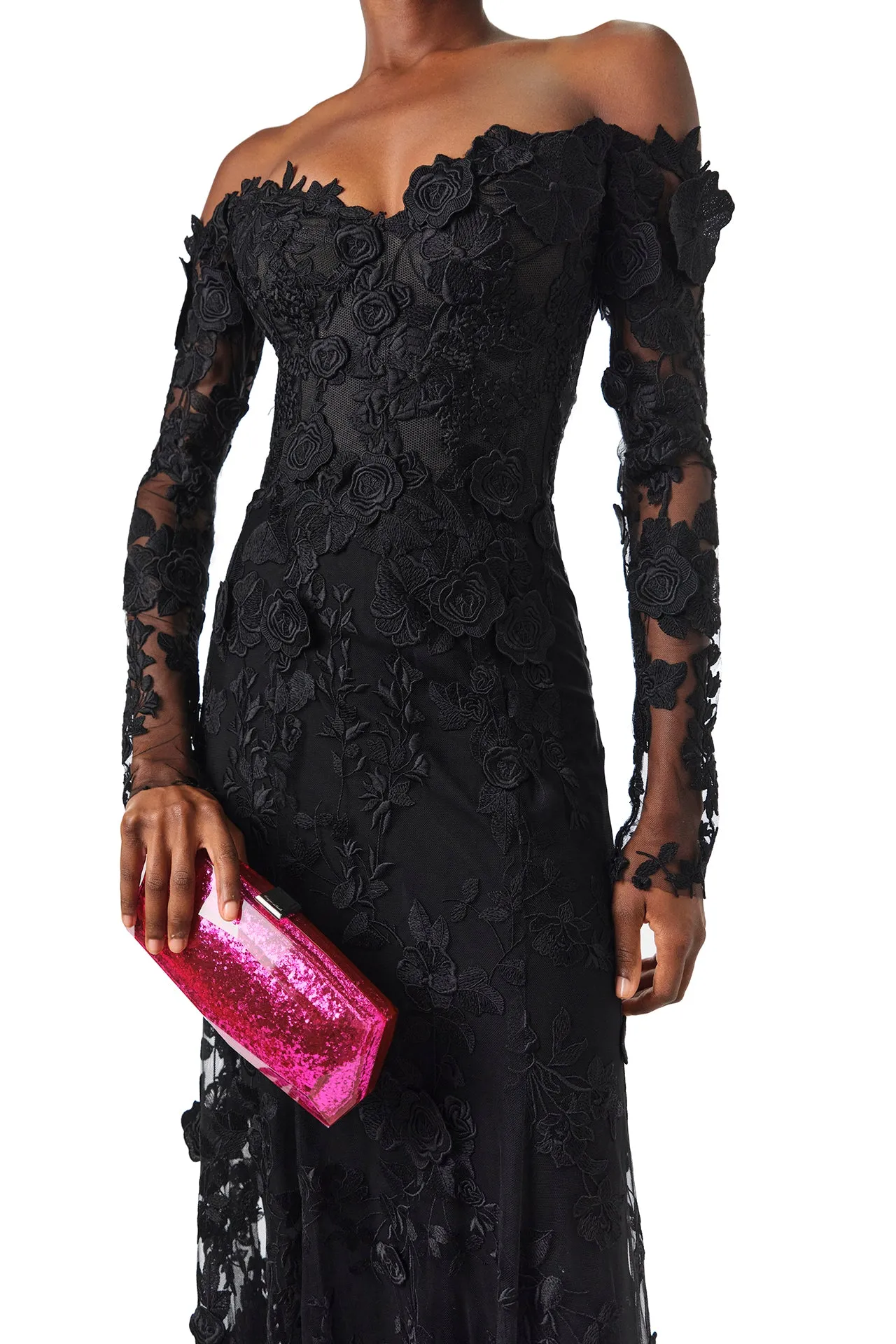 Off-The-Shoulder Lace Trumpet Gown