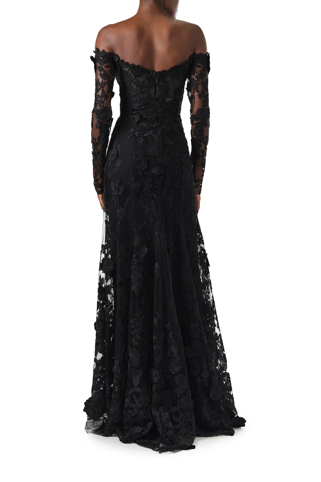 Off-The-Shoulder Lace Trumpet Gown